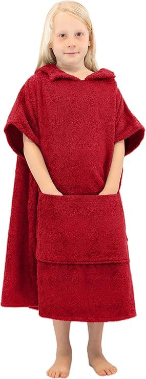 ALLEN & MATE 100% Cotton Kids Changing Robe Surf Poncho, Soft Absorbent Hooded Pool Beach Swim Towel Poncho for Boys & Girls
