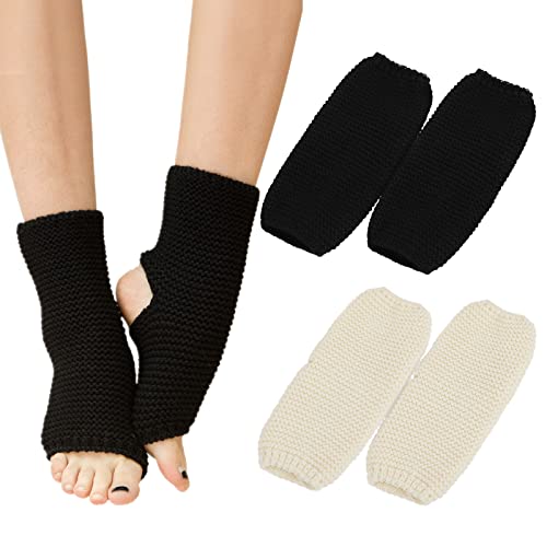 2 Pairs Knitted Yoga Leg Warmers for Women, Yoga Socks Toeless Training Ballet Dance Leg Warmers Warm Knit Crochet Short Leg Warmers Boot Cuffs Boot Topper Socks for Yoga Dancing Exercising Gym
