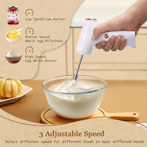 Chidoyii Cordless Hand Mixer, Handheld Electric Whisk With 3 Speed Modes thumb #3