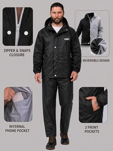 Image of Mens Raincoat Suit with Pant Set Glamoura Series | Waterproof Lightweight Breathable Rain Wear | Strong Stitching, Elastic Cuff & Waterproof Zipper Raincoat for men waterproof