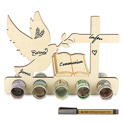 VINFUTUR Libro de Firmas Comunión Madera Libro Visitas Bautizo Personalizado Comunión Regalo Original Cumpleaños Hucha Billetera Recuerdo Decoración Casa