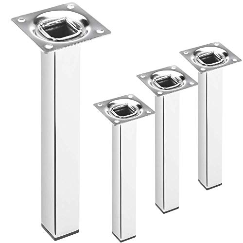 Patas De Mueble Ajustables Cromadas - 4 Unidades, 40x40 Mm, Altura 60-80 Mm, Tornillos Incluidos