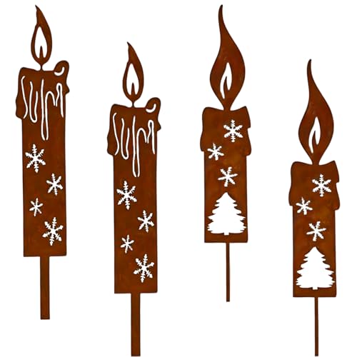 PIujsym 4er Set Rostige Deko Kerzen Gartenstecker Weihnachten,...