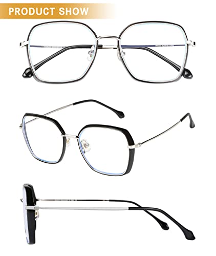 Image of DUCO Retro Square Blue Light Glasses for Women Oversized Blue Ray Blocking Glasses Computer Glasses Teens Fashion Eyeglasses W020