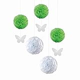 aanhanger kopen hornbach  EinsSein 5er Mix Pom Poms mit Anhänger 3X Schmetterling Aanhänger hellgrün 2X Large (Weiss) Pompons Hochzeit Wedding Pompons Dekokugel