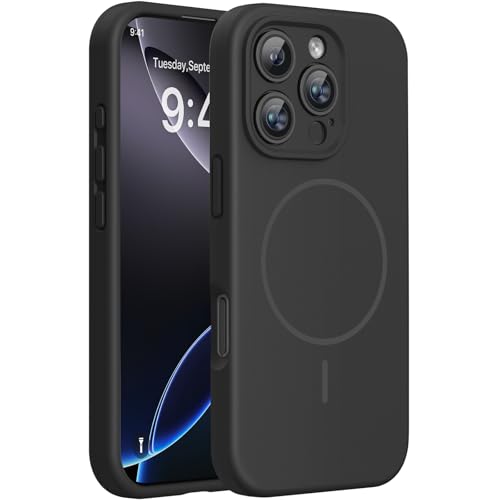 Miracase Magnetic for iPhone 16 Pro Max Case [Soft Anti-Scratch Microfiber Lining] Compatible with MagSafe Liquid Silicone Case Shockproof Drop Protection Phone Case for 16 ProMax Black