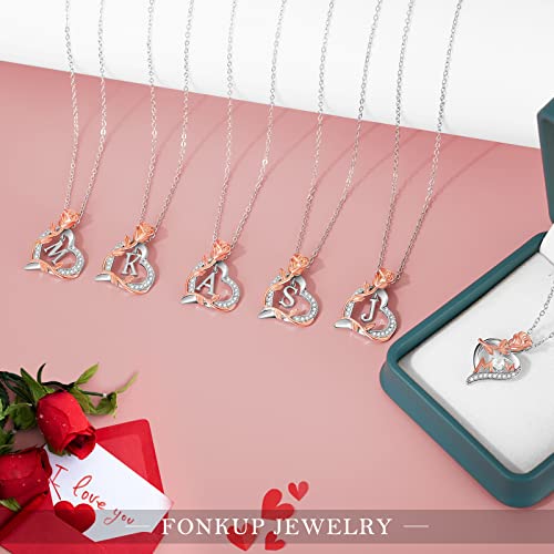 Rose Heart Initial Necklaces for Girlfriend Trendy Letter Love Pendant Silver Necklace Wife Birthday Jewelry Gifts4
