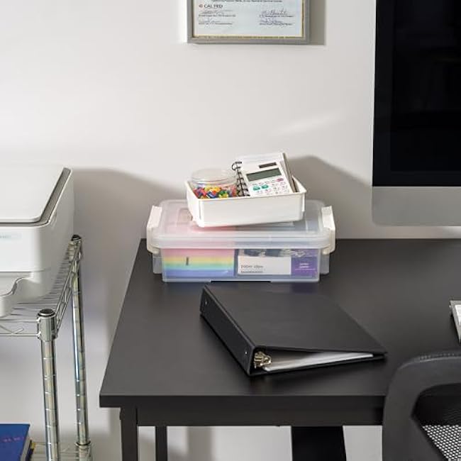 IRIS USA 1 Qt. Plastic Storage Bins with Lids, 2 Pack, Craft Storage Container, Sensory Bin, Organizing Containers for Home, Office & Art Supplies, Stackable, White