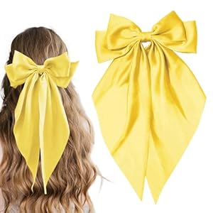 Large Satin Bow Barrettes Clips in Yellow – Hair Accessories for Women