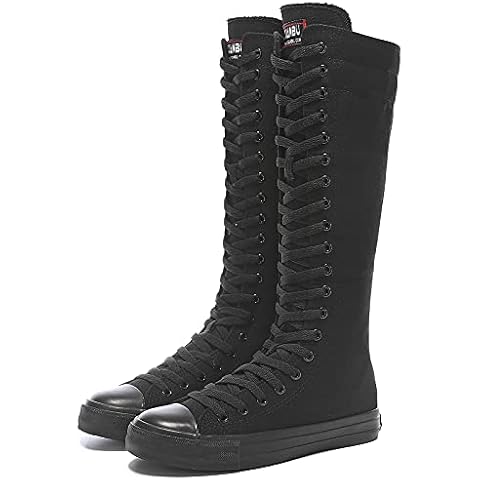 Momuk Women's Fashion Lace Up Knee High Canvas Zip Boots Girls Fancy School Shoes Cover