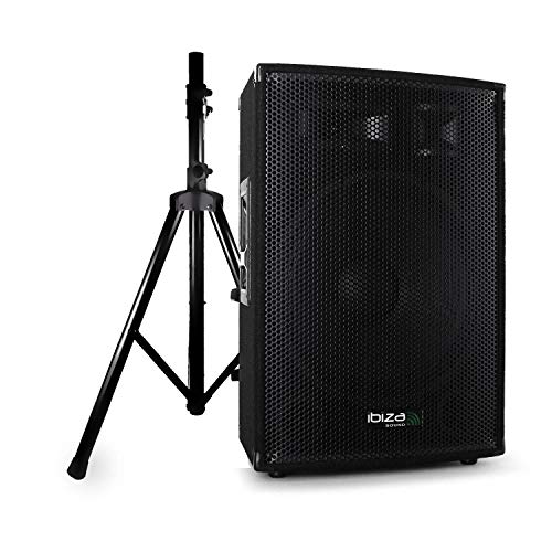 Enceinte amplifiée SONO DJ PA 800 W IBIZA SOUND DISCO-15-AMP + Pied