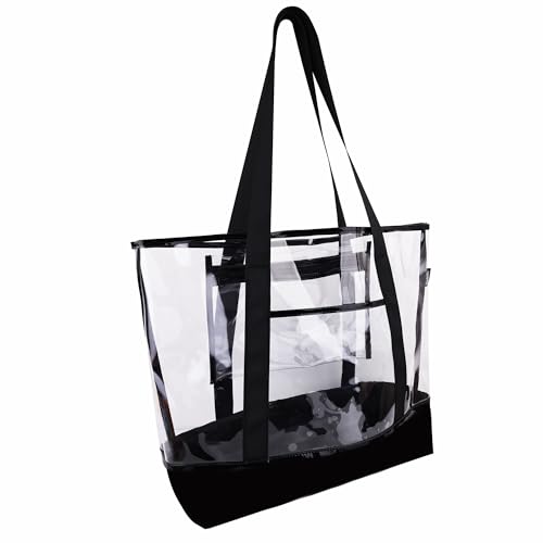 Large Clear Tote Bag, Stadium Approved Tote Bag for Work, Travel, Shopping (With Detachable Zipper Pocket)