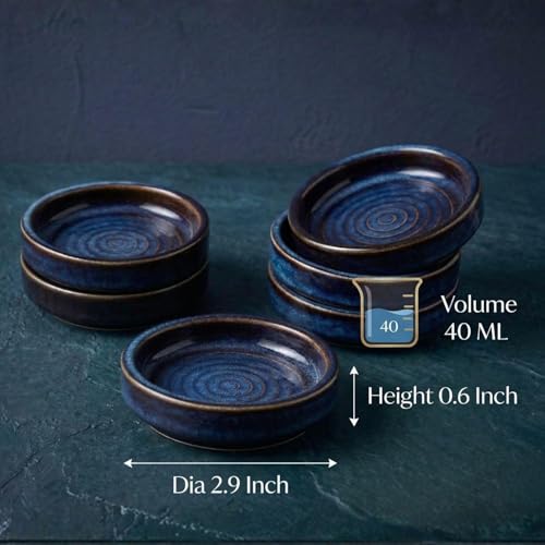 Image of Reactive Glaze Dip Bowl Set, Blue Ceramic Serving Bowls, Set of 6