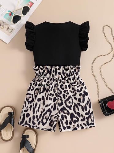 Image of Girls 2 Piece Outfits Summer Ruffle Sleeve Top and High Waisted Striped Shorts Set for Girls 7-14