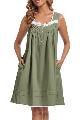 Image of AVIIER 100% Cotton Nightgowns for Women Sleeveless Night Gown with Pockets