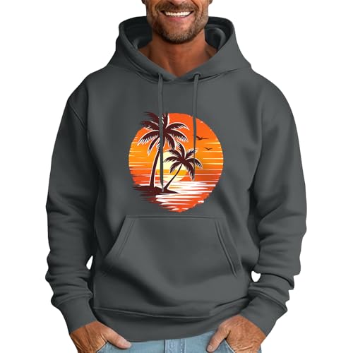 Ymosrh Men's Hooded Sweatshirts Long Sleeve Casual Palm Tree Print Sweatshirts Pullover, S-2XL