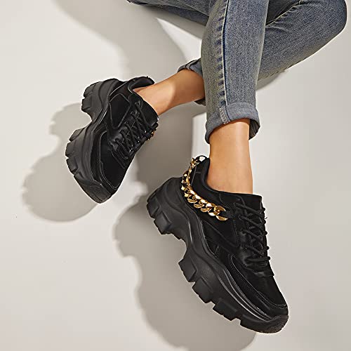 Image of LUCKY STEP Women Chunky Platform Dad Colorblock Casual Lace-Up Walking Sneakers