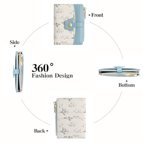 Image of GAEKEAO Small Wallets for Women RFID Blocking Bifold Floral Vegan Leather Wallet Card Holder with ID Window & Zipper Pocket
