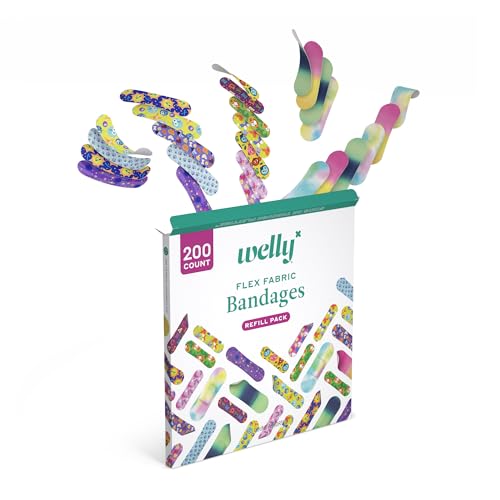 Image of Welly Bandage Refill Ready Pack | Adhesive Flexible Fabric Bandages | Bulk Assorted Shapes and Patterns for Minor Cuts, Scrapes, and Wounds - 200 Count (Pack of 2)