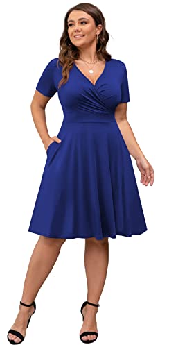 Image of POSESHE Womens Plus Size Dresses Sleeveless Wrap V-Neck Sundress Casual Summer Wedding Guest Cocktail Dress with Pockets