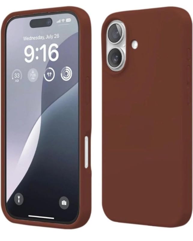 Image of Premium Liquid Silicone Case for iPhone 16 Plus - Slim Full Body Protective Back Cover with Soft Microfiber Lining, Anti-Slip Grip Scratch Resistant Phone Case (Brown)