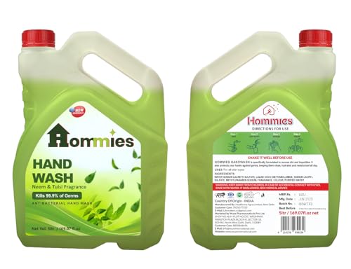 Image of Hommies Liquid Handwash Refill Can, 5 Litre Neem, Ph-Balanced Formula