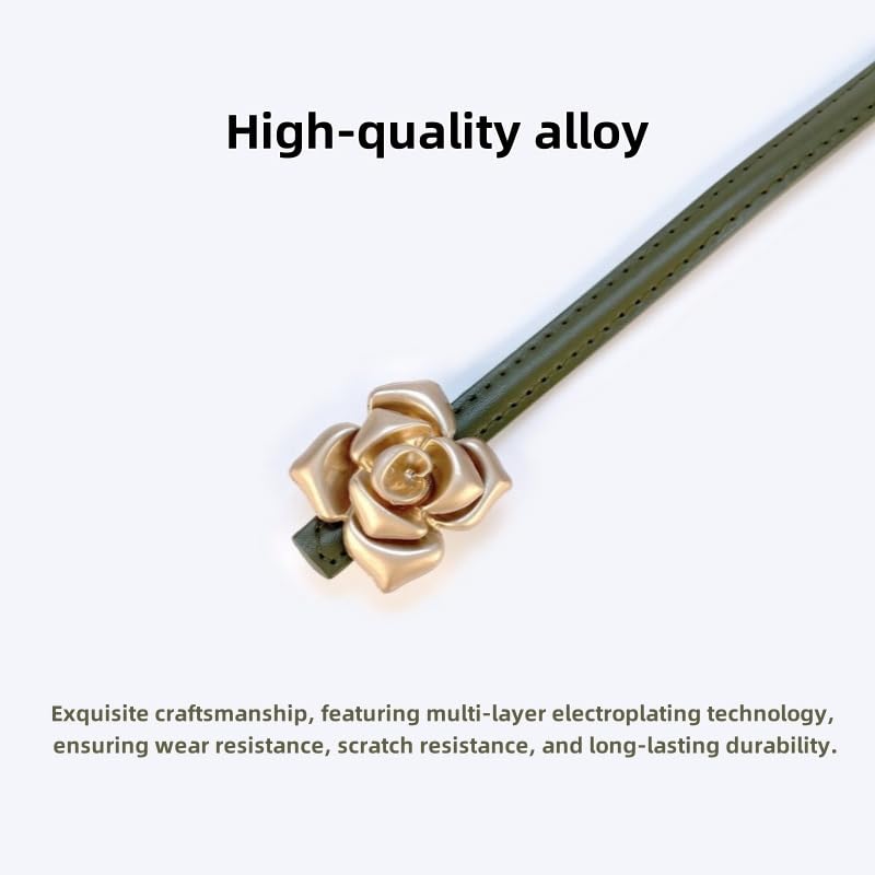 Womens Fashion Leather Thin Belt Flower Shaped Alloy Buckle Waist Belts Ladies Casual Waist Belt for Dress Sweater Coat2