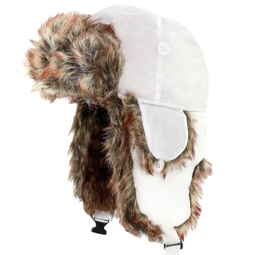 Image of Faux Fur Safety Reflective Aviator Trapper Hat Snow Ski Trooper Winter Cap