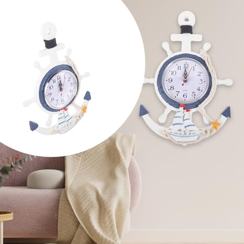 Veemoon 10A007192Q3 Anchor Clock Mediterranean Style Wall Clock Sea Theme Nautical Wheel Rudder Steering Wheel Decoration Wall Hanging Decor thumb #8