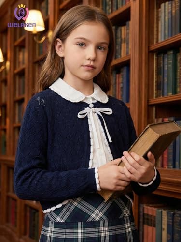 Image of Girls Cotton Knit Shrug Cardigan with Long Sleeve Ruffle Hem