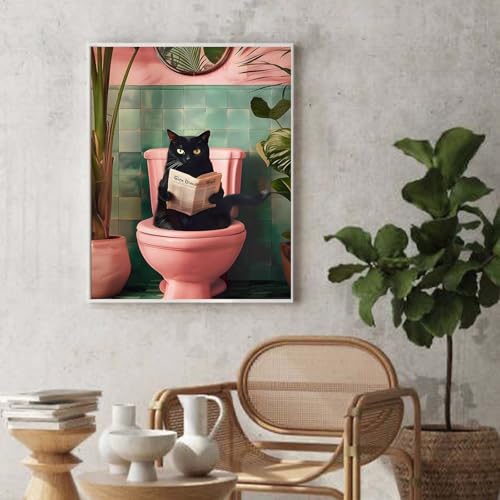 Qiukoo Malen nach Zahlen Erwachsene – Lustiges Katzenmotiv auf Toilette, 40x50 cm – Kreatives DIY Set für Erwachsene und Anfänger, Entspannendes Bastelset mit Zahlenfeld（Ohne Rahmen）