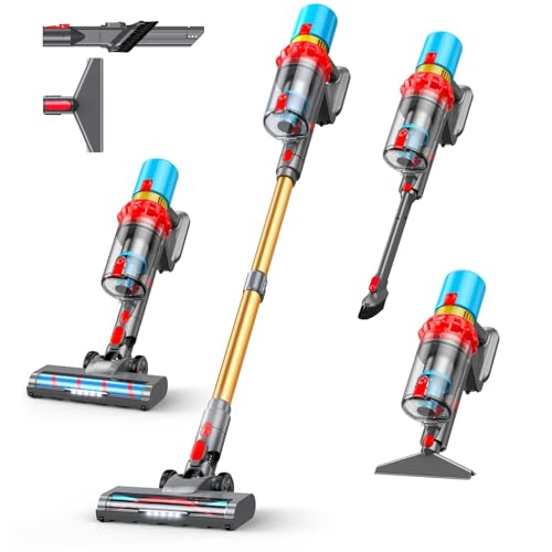 KZJKZJ Cordless Vacuum Cleaner, 550W 70Mins Powerful Suction Stick Vacuum, Anti-Tangle, Lightweight Vacuum Cleaner for Home, Rechargeable Vacuum Cordless for Hard Floor/Carpet/Pet Hair, LED Screen