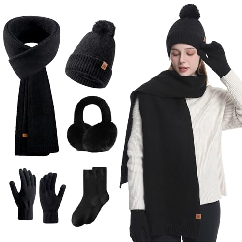 Catálogo para Comprar On-line Gorros de punto para Mujer que puedes comprar esta semana. 43 Gorras Invierno con Bufanda y Guantes Táctiles 5 en 1 de Punto Sombreros para Mujeres Invierno,Bufanda,sombrero,Orejeras,guantes,calcetines. (Negro, Estándar)