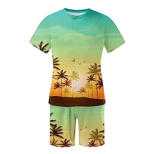 MYNKYLL Roupa masculina de verão para praia manga curta estampada camisa terno curto camisa calça te
