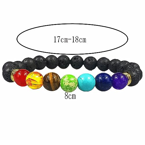 Clataly Colorful Energy Bracelet 8 mm Natural Volcano Stone Tiger Eye Stone Blue Pine Stone Elastic Bracelets for Women and Men (Volcanic rocks) - Image 4