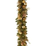 National Tree 6 Foot by 12 Inch Decorative Collection Elegance Garland with Glittered Twigs, Leaves, Cones, Ball Ornaments and 50 Battery Operated Warm White LED Lights (DC13-109-6B/B)