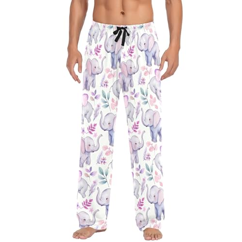 Cute Elephant Men's Pajamas Pants Cotton Sleep Bottoms Pants Lounge Sleepwear - S2