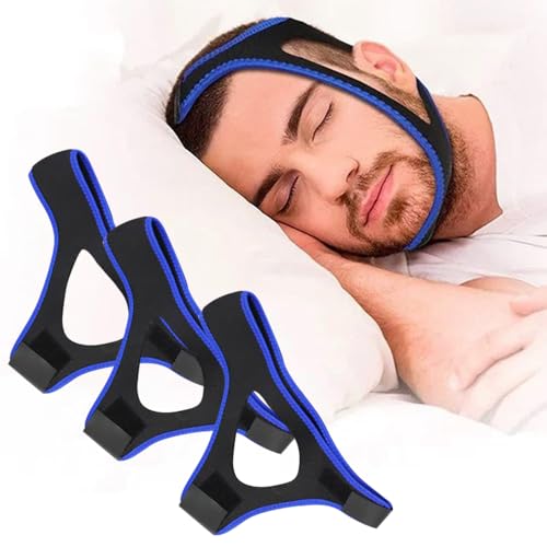 FEDDTY Correa De Barbilla Para Dormir Correa Para Barbilla Anti Ronquidos Cinturón Para Roncar Antirronquidos Para Dormir Apnea Del Sueño Aparato Para No Roncar(Azul)