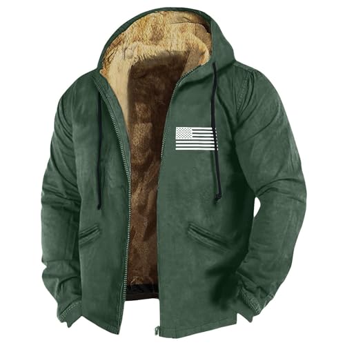 Men's Western Vintage Print Sherpa Fleece Lined Jackets Winter Warm Cozy Outerwear Quilted Down Varsity Coat Hooded