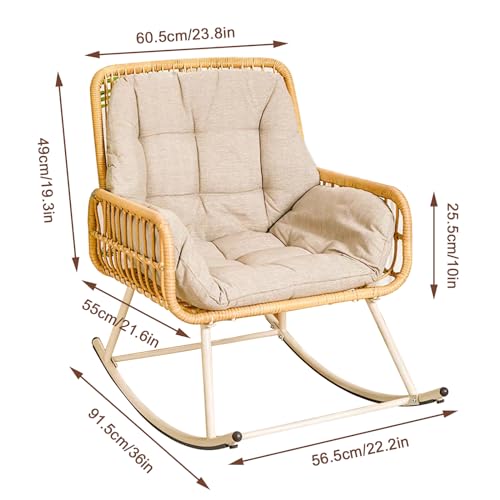 Nursery Rocking Chair,Modern Metal Frame Cane Weave Rocking Chair,Upholstered Rocking Chair, Comfy Side Chair for Living Room, Bedroom, Balcony(Rocking Chair)