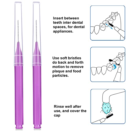 Image of Patelai 100 Pcs Braces Dental Brushes,Purple,Cute Size | Interdental Toothpick Bristle Dental Picks for Cleaner Tooth Flossing Head Oral Hygiene Flosser Toothpick Cleaners Tooth Tool