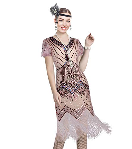 Image of Women 1920s Gatsby Vintage Sequin Flapper Fringe Party Plus Dress with 20s Accessories Set