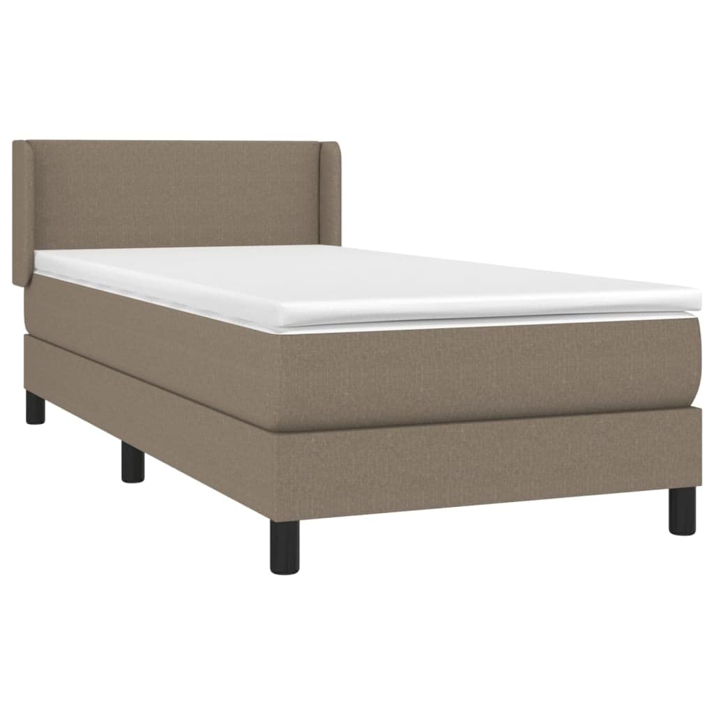 Sommier à lattes de lit avec matelas Taupe 100x200 cm Tissu complet literie ensemble cadre de avec tête de lit réglable matelas à ressorts ensachés surmatelas mousse soutien pour chambre adulte