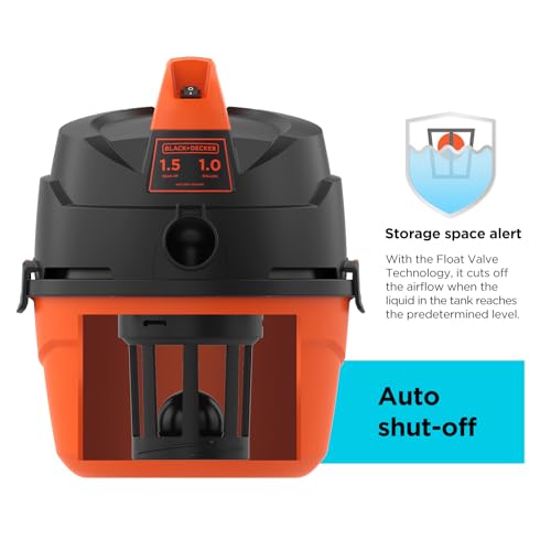 Image of BLACK+DECKER Shop Vacuum Wet and Dry, Small Shop Vac with Accessories, 1 Gallon 1.5 Peak HP, Wall Mount Mini Vacuum for Garage, Home and Pet, 60CFM (BDXV18101P-1H)