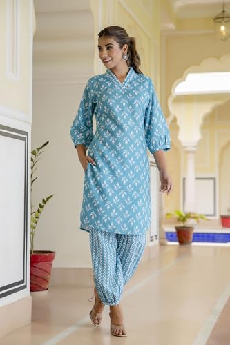 Image of Yashika Women Printed Cotton Blend Straight Kurta and Afghani Pant Set Perfect For Casual and Office Wear