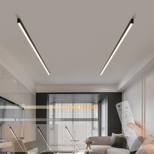 TZSMUM Plafoniera Lineare Dimmerabile Lampade da Soffitto Soggiorno con Telecomando 3000K-6000K Striscia LED Illuminazione da Soffitto Per Camera da Letto Decorazione Soffitto Soggiorno (Nero,100CM)
