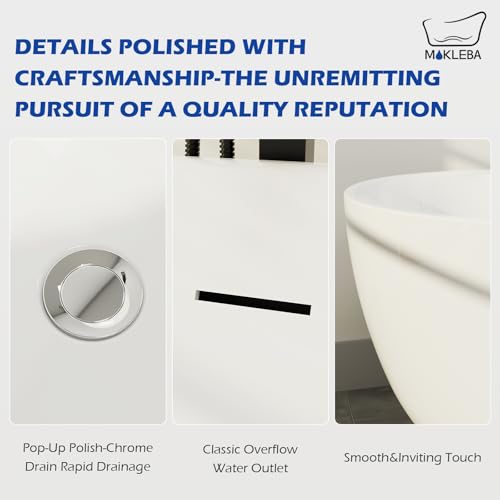 Image of 67 inch Acrylic Freestanding Bathtub, Elegant Oval Free Standing Tub, Soaking Tub with Integrated Slotted Overflow, Toe-Tap Chrome Drain, cUPC Certified, Glossy White