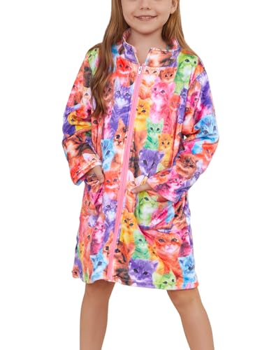 Jxstar Girls Bathrobes Kids Zip Up Robes Plush Soft Coral Fleece Pajamas Sleepwear