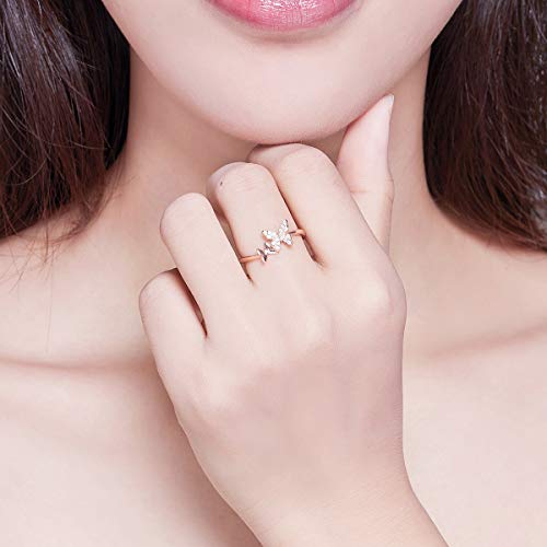 Sterling Silver Cute Butterfly Open Rings for Women Girls Adjustable Birthstone CZ Crystal Dainty Animal Statement Promise Engagement Wedding Ring Eternity Finger Band Xmas Party2