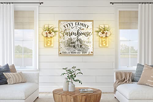 Rustic Wall Sconces Mason Jar Sconces Handmade Wall Art Hanging Design With Remote Control Led Fairy Lights And White Peony,Farmhouse Kitchen Decorations Wall Decor Living Room Vase Lights Set Of Two #TOP5